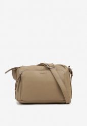 Ciemnobeżowa Torebka Trzykomorowa w Stylu Listonoszki Jenelira. Brązowe shopper bag damskie Renee, bez wzorów, z jeansu, bez dodatków. Za 129.99 zł.