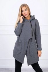 Bluza ocieplana z asymetrycznym suwakiem grafitowa. Szare bluzy z kapturem damskie KESI, l, z bawełny. Za 238.37 zł.