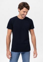 T-shirt ze strukturą TM-DARK. Niebieskie t-shirty męskie Volcano, l, bez wzorów, z bawełny, bez kołnierzyka. Za 69.99 zł.