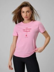 T-shirt regular z nadrukiem damski 4F 4FRSS26TTSHF3448. Czerwone t-shirty damskie 4f, s, bez wzorów, z bawełny, bez kołnierzyka. Za 34.99 zł.
