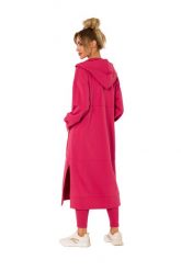 Długa Rozpinana Bluza z Kapturem - Koralowa. Pomarańczowe bluzy z kapturem damskie MOE, l, z bawełny. Za 387.89 zł.