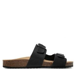 Klapki Geox. Czarne klapki damskie Geox, bez wzorów, bez obcasa. Za 249.99 zł.