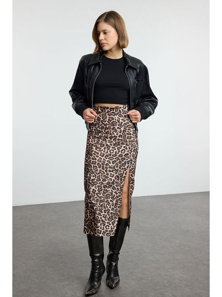 Trendyol Spódnica w kolorze beżowo-czarnym rozmiar: XS. Brązowe spódniczki damskie Trendyol, xs, bez wzorów, midi. Za 65.99 zł.