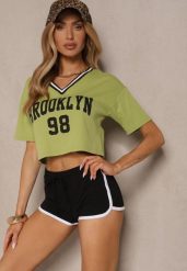 Zielony T-shirt z Bawełny Ozdobiony Napisem Lireline. Zielone t-shirty damskie Renee, m, bez wzorów, z bawełny, bez kołnierzyka. Za 34.99 zł.