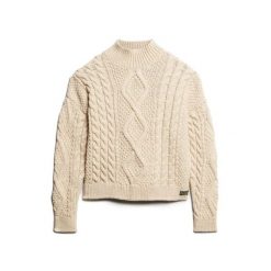 Damski sweter polo z dzianiny Superdry Aran Cable. Białe swetry klasyczne damskie Superdry., na jesień, l, z dzianiny, bez kołnierzyka. Za 386.40 zł.