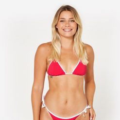 Góra kostiumu kąpielowego surfingowego damska Olaian Mae frotte. Czerwone bikini damskie OLAIAN, bez wzorów. Za 59.99 zł.