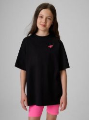 4F T-shirt loose gładki dziewczęcy - czarny 158/164 (12-14 lat). Czarne koszulki dziewczęce 4f, bez wzorów, z dzianiny, bez ramiączek. Za 49.99 zł.