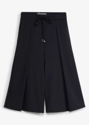 Spodnie sportowe o kroju culotte z ozdobnymi zakładkami, szybkoschnące. Czarne spodnie dresowe damskie bonprix, bez wzorów. Za 117.99 zł.