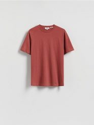 T-shirt regular fit z lnem - czerwony. Czerwone t-shirty męskie Reserved, l, bez wzorów, z bawełny, bez kołnierzyka. Za 99.99 zł.