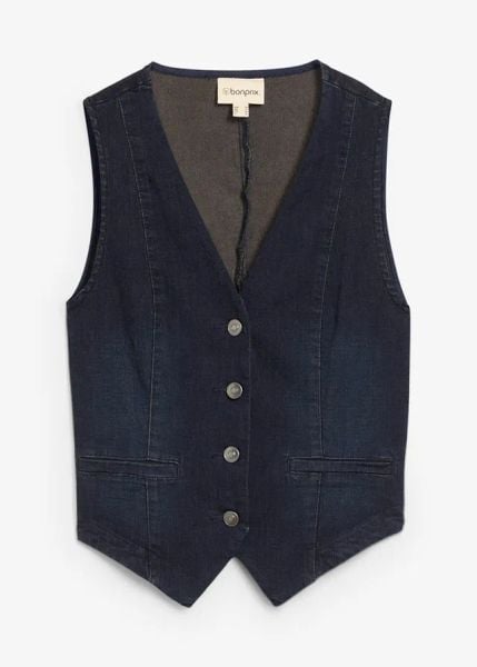 Kamizelka dżinsowa. Niebieskie kamizelki damskie bonprix. Za 127.99 zł.