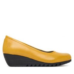 Półbuty Fly London. Żółte półbuty damskie Fly London, bez wzorów, bez obcasa, na koturnie. Za 464.99 zł.