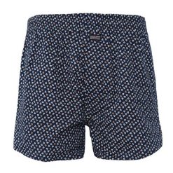 Bokserki Luźne, Granatowe, Wzór Geometryczny, Majtki z Rozporkiem na Guziki, Bawełniane -Pako Jeans. Niebieskie bokserki męskie Pako Jeans, bez wzorów, z bawełny. Za 33.00 zł.