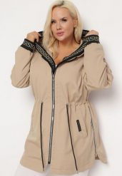 Ciemnobeżowa Kurtka o Fasonie Parki z Metalicznym Wzorem na Kapturze i Rękawach Anelvi. Brązowe kurtki damskie Born2be, plus size, bez wzorów. Za 159.99 zł.