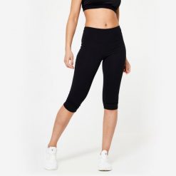 Krótkie legginsy fitness damskie Domyos slim. Czarne legginsy damskie DOMYOS, s, bez wzorów, z bawełny. Za 39.99 zł.