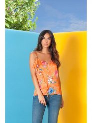 Bleu d'Azur Top "Valentina" w kolorze pomarańczowym rozmiar: 36. Pomarańczowe topy damskie Bleu d'Azur, w ażurowe wzory, bez kołnierzyka. Za 90.45 zł.