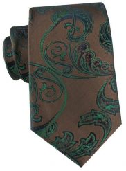 Brązowy Krawat w Zielony Wzór Kwiatowy - Alties. Brązowe krawaty i muchy męskie Alties, bez wzorów, z tkaniny, eleganckie. Za 55.00 zł.