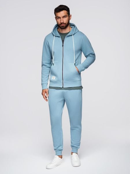 Komplet dresowy męski set bluza rozpinana z kapturem + spodnie joggery - jasnoniebieski V7 - Rozmiar: XL. Niebieskie bluzy z kapturem męskie Ombre Clothing, m, z bawełny. W wyprzedaży za 237.99 zł.