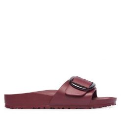Klapki Birkenstock. Czerwone klapki damskie Birkenstock, bez wzorów, bez obcasa. Za 249.99 zł.
