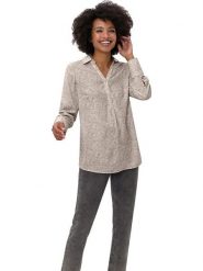 Heine Bluzka w kolorze kremowo-szarym rozmiar: 44. Brązowe bluzki damskie Heine, bez wzorów, bez kołnierzyka, bez ramiączek. Za 65.38 zł.
