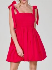 Bawełniana sukienka mini bombka - różowy. Czerwone sukienki damskie Sinsay, l, bez wzorów, z bawełny, bez kołnierzyka, bez ramiączek, mini, bombki. Za 49.99 zł.