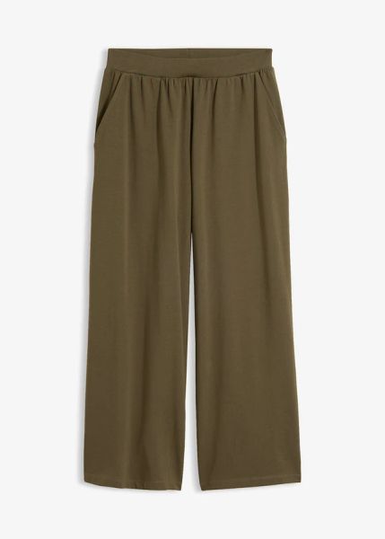 Spodnie o długości 7/8 z bawełny organicznej ze stretchem. Niebieskie spodnie materiałowe damskie bonprix, bez wzorów, z bawełny. Za 67.99 zł.