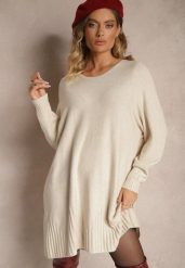 Jasnobeżowa Dzianinowa Sukienka z Wiskozą o Klasycznym Kroju Rinassa. Brązowe sukienki damskie Renee, na co dzień, bez wzorów, z dzianiny, eleganckie, bez kołnierzyka, bez ramiączek, mini, proste. W wyprzedaży za 69.99 zł.