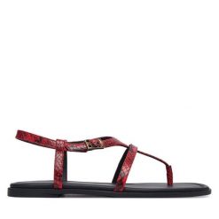 Sandały Tommy Hilfiger. Czerwone sandały damskie Tommy Hilfiger, bez wzorów, bez obcasa, na płaskiej podeszwie. Za 449.99 zł.