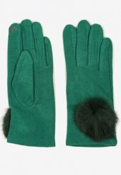 Zielone Rękawiczki z Bawełną i Ozdobnym Pomponem Sadelira. Zielone rękawiczki damskie Born2be, na zimę, bez wzorów, z bawełny. Za 14.99 zł.