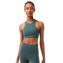 Top sportowy Lacoste Sport. Zielone topy sportowe damskie Lacoste, uniwersalny, bez wzorów, ze skóry, bez ramiączek. Za 197.00 zł.
