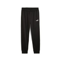 Męskie spodnie poliestrowe Essentials z logo No. 1 PUMA Black. Czarne spodnie materiałowe męskie Puma, bez wzorów, prążkowane. Za 159.00 zł.
