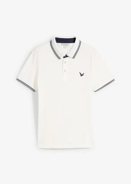 Koszula polo z piki z czystej bawełny. Białe koszule męskie bonprix, l, bez wzorów, z bawełny, bez kołnierzyka, bez ramiączek. Za 67.99 zł.