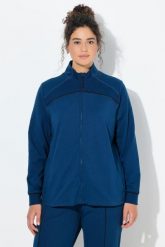 Damskie Bluza rozpinana wstawki prążkowane stójka długi rękaw. Niebieskie bluzy z kapturem damskie Ulla Popken, plus size, z bawełny. Za 239.99 zł.