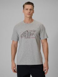 4F T-shirt regular z nadrukiem męski - szary S. Szare t-shirty męskie 4f, m, bez wzorów, z bawełny, bez kołnierzyka. W wyprzedaży za 39.99 zł.