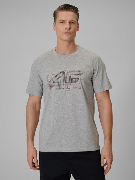 4F T-shirt regular z nadrukiem męski - szary S. Szare t-shirty męskie 4f, m, bez wzorów, z bawełny, bez kołnierzyka. W wyprzedaży za 39.99 zł.