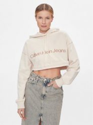 Calvin Klein Jeans Bluza Hero Monologo Short Hoodie J20J222540 Écru Regular Fit. Bluzy bez kaptura damskie Calvin Klein Jeans, xs, z bawełny. Za 339.99 zł.