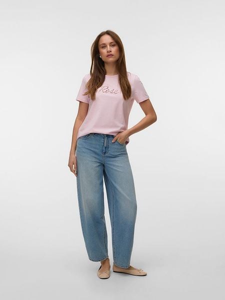 Vero Moda Koszulka w kolorze jasnoróżowym rozmiar: XL. Różowe bluzki damskie Vero Moda, xl, bez wzorów, z bawełny, bez kołnierzyka, bez ramiączek. Za 46.95 zł.