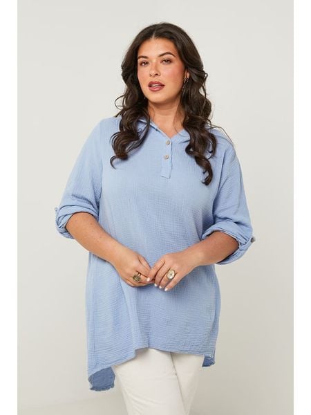 Curvy Lady Tunika w kolorze błękitnym rozmiar: 48/50. Niebieskie tuniki damskie Curvy Lady, bez wzorów, klasyczne, bez kołnierzyka, bez ramiączek. Za 105.38 zł.