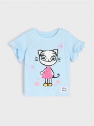 Bawełniana koszulka z nadrukiem Kitty Kotty - niebieski. Niebieskie koszulki dziewczęce Sinsay, l, bez wzorów, z bawełny, bez ramiączek. Za 12.99 zł.