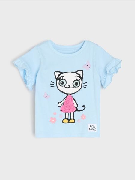 Bawełniana koszulka z nadrukiem Kitty Kotty - niebieski. Niebieskie koszulki dziewczęce Sinsay, l, bez wzorów, z bawełny, bez ramiączek. Za 12.99 zł.