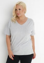 Jasnoszary T-shirt Genilin. Szare t-shirty damskie Born2be, xl, bez wzorów, z dzianiny, bez kołnierzyka. Za 29.99 zł.
