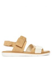 Timberland Sandały TB0A414AEW11 Brązowy. Brązowe sandały damskie Timberland, bez wzorów, z materiału, bez obcasa, na płaskiej podeszwie. Za 309.99 zł.