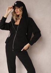 Czarny Komplet Dresowy 2-częściowy z Bluzą i Spodniami Serenitea. Czarne bluzy z kapturem damskie Renee, s, bez wzorów, z dresówki. Za 49.99 zł.