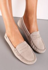 Ciemnobeżowe Mokasyny Lithiiche. Brązowe mokasyny damskie Renee, ze skóry. Za 99.99 zł.