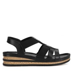 Sandały Go Soft. Czarne sandały damskie GO SOFT, bez wzorów, bez obcasa, na koturnie. Za 169.99 zł.