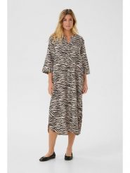Kaffe Lniana sukienka w kolorze kremowo-czarnym rozmiar: S/M. Brązowe sukienki damskie Kaffe, na co dzień, m, bez wzorów, ze lnu, bez kołnierzyka, bez ramiączek, maxi, proste. Za 144.24 zł.