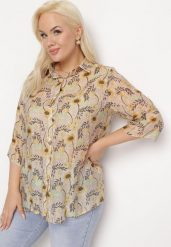 Żółta Koszula w Kwiaty z Podpinanymi Rękawami 3/4 Rosedris. Żółte koszule damskie Born2be, l, bez wzorów, bez kołnierzyka, bez ramiączek. Za 54.99 zł.