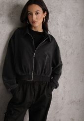 Czarna Bluza Bomberka z Bawełny Oversize Ozdobiona Kołnierzem Vimelles. Czarne bluzy bez kaptura damskie Renee, m, z bawełny. Za 139.99 zł.