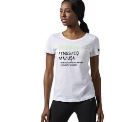 Koszulka treningowa damska Reebok AJ7420. Białe bluzki sportowe damskie Reebok, l, z materiału, bez kołnierzyka, bez ramiączek. Za 118.00 zł.