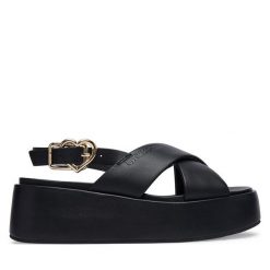 Sandały LOVE MOSCHINO. Czarne sandały damskie Love Moschino, bez wzorów, bez obcasa, na koturnie. Za 919.99 zł.