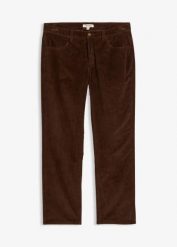 Spodnie sztruksowe termiczne na podszewce z flaneli, loose fit, prosta nogawka. Brązowe spodnie materiałowe męskie bonprix, bez wzorów, ze sztruksu. Za 189.99 zł.